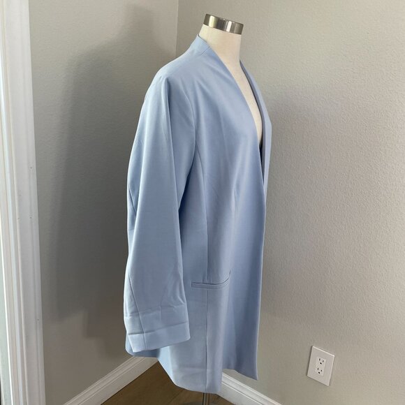 Calvin Klein Womens Plus 22W Light Blue Open Front Blazer Collarless Jacket - Picture 2 of 9